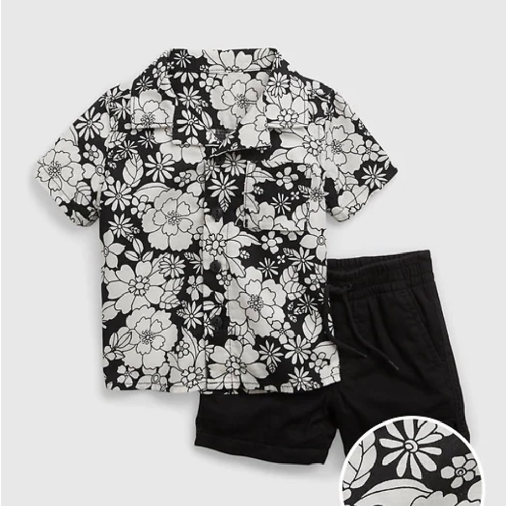 BabyGap linen, cotton blend button down floral shirt. Shorts included as a set